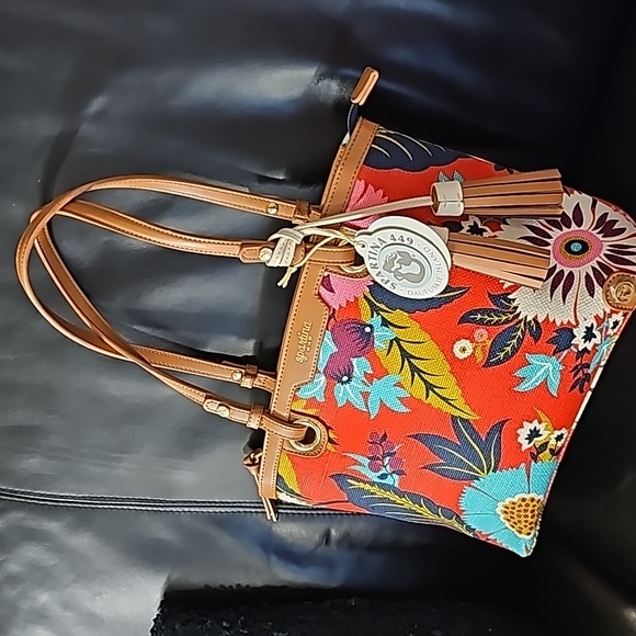 Spartina Island Tote Woven linen and leather Tote with leather Pom Pom charm NWT - Picture 16 of 16